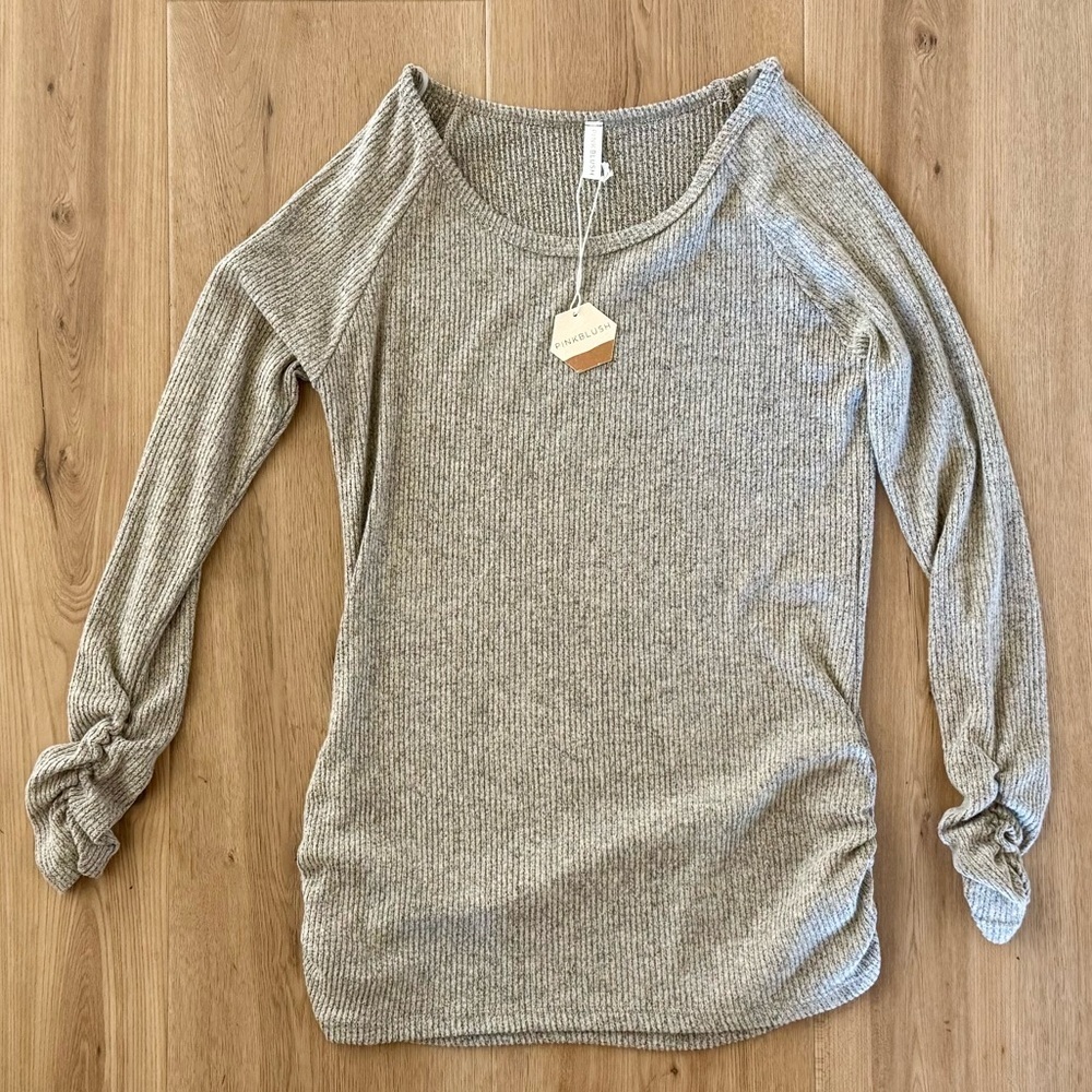 NWT PinkBlush Gray Ruched Sweater Size S
